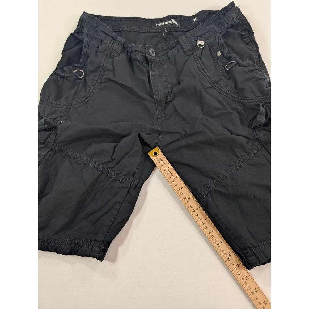 Stone Falcon Mens Black Cargo Shorts Size 34 Multi Pocket Tactical Streetwear